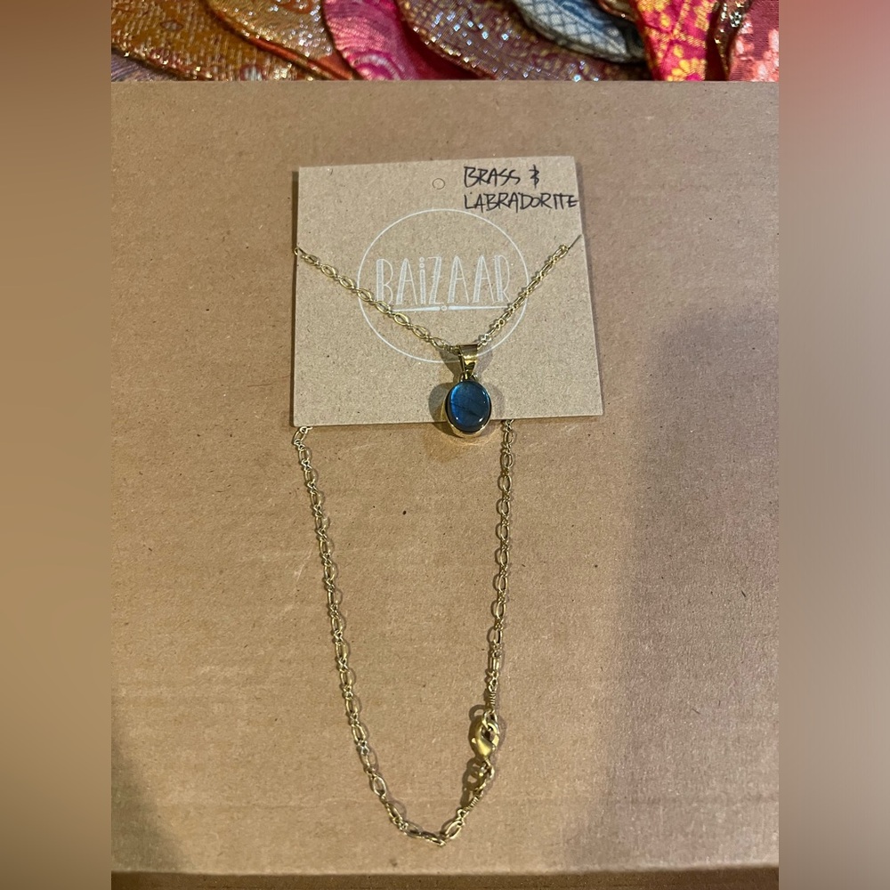 Gold Plated Brass and Labradorite Necklace